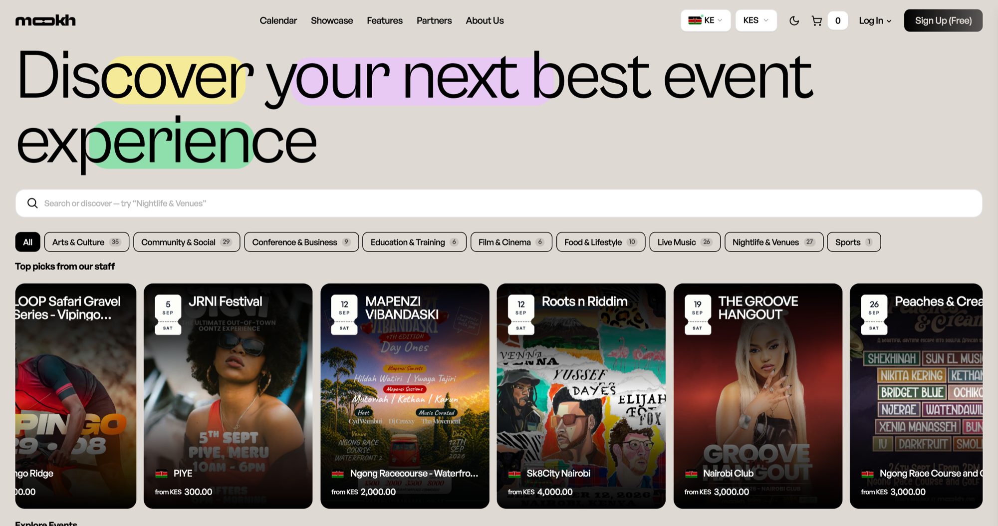 MOOKH event discovery page